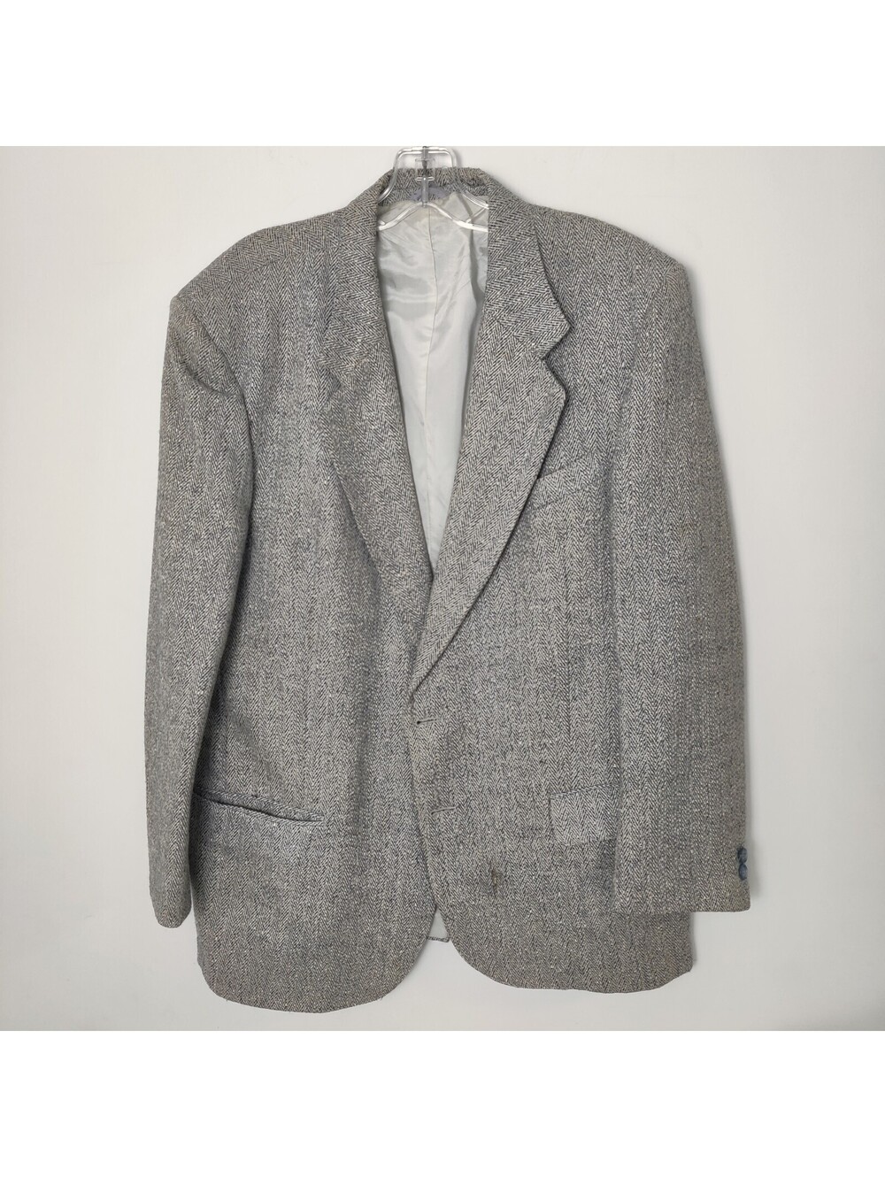 Wm. H. Leishman Men’s Grey Herringbone Wool Blend Blazer Size 38 Wool Silk